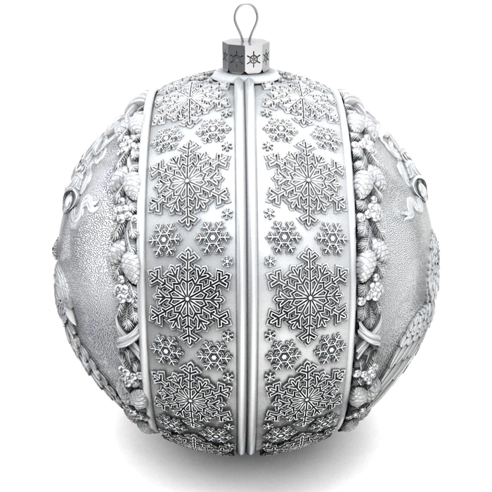 Set of 2 silver Christmas balls "Snowflakes and Bullfinches"